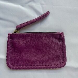 Jennifer Haley Stitched Coin Purse Wallet Made In Mexico Purple Leather Key Ring